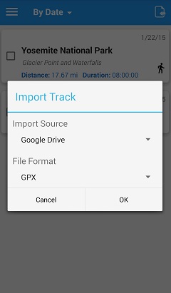 Import track in GPX format from Google Drive
